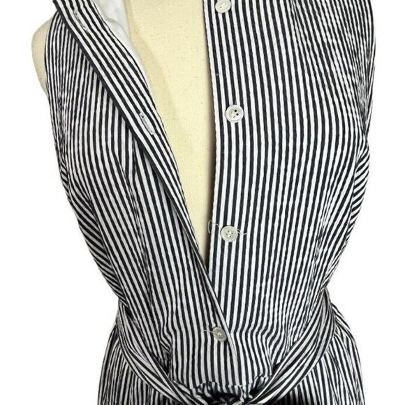 Alex Marie Maxi Dress 14 Ruffle Tier Seersucker Stripe Blue White Sleeveless - Picture 6 of 9